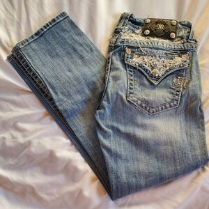 Miss Me Size 29 Straight Leg Cuffed Capri/Ankle Jeans Distressed Cropped JE5865P